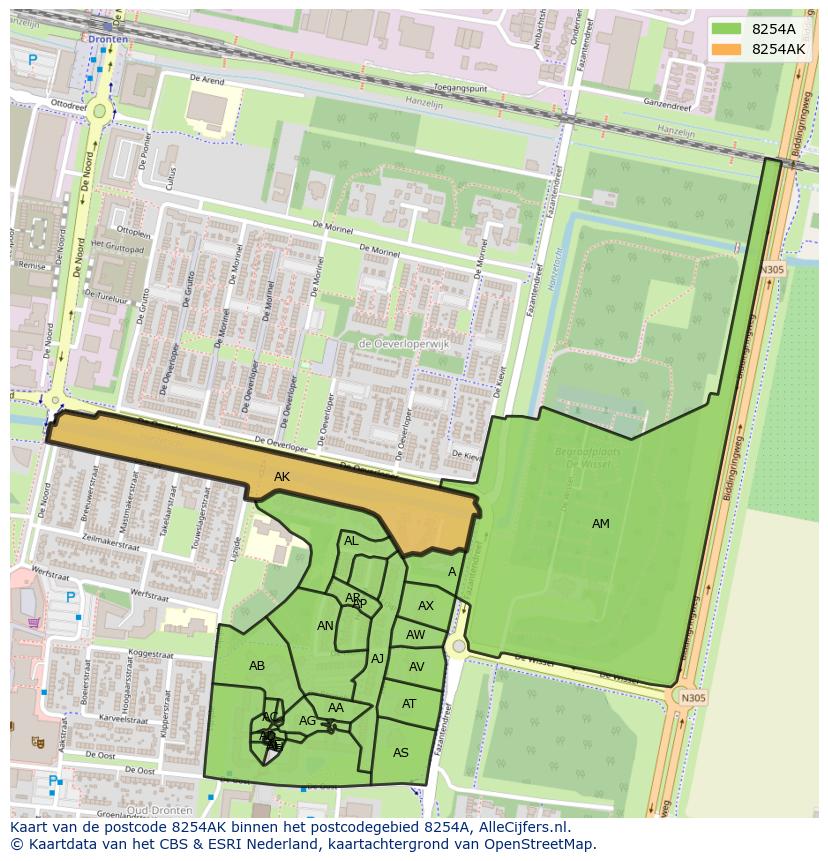 Afbeelding van het postcodegebied 8254 AK op de kaart.
