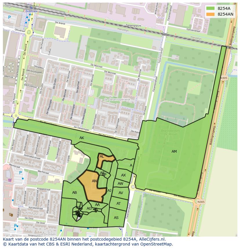 Afbeelding van het postcodegebied 8254 AN op de kaart.