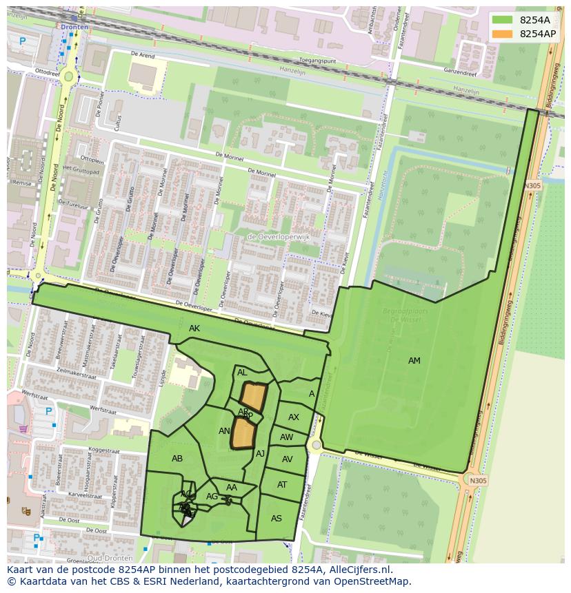 Afbeelding van het postcodegebied 8254 AP op de kaart.