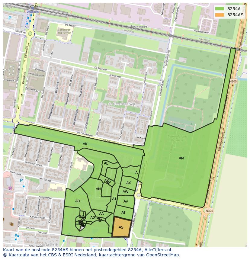 Afbeelding van het postcodegebied 8254 AS op de kaart.