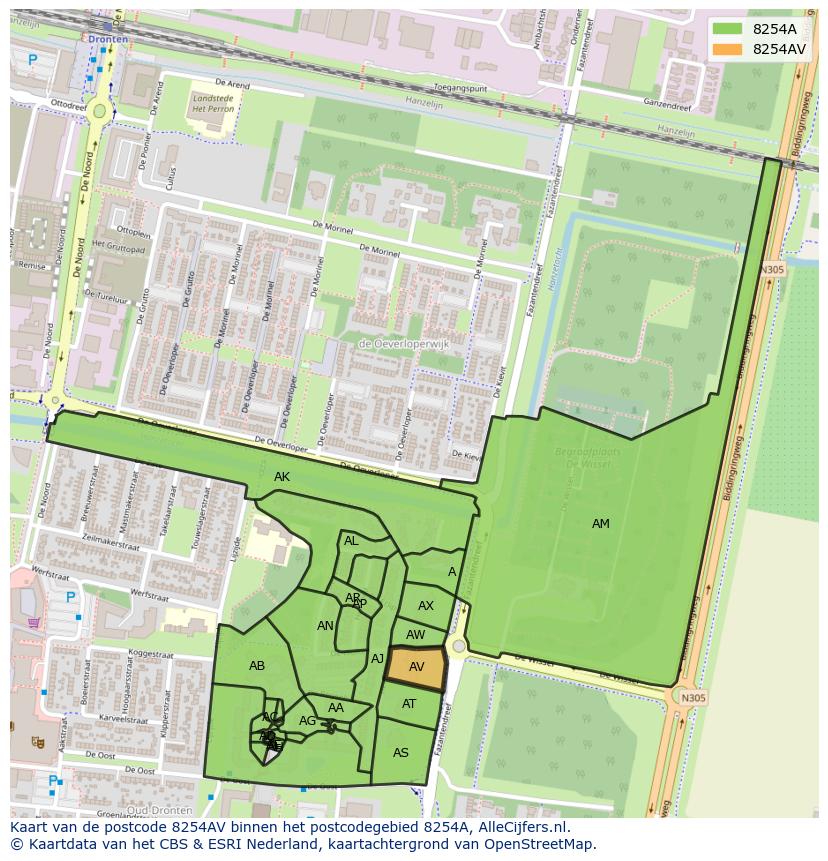 Afbeelding van het postcodegebied 8254 AV op de kaart.