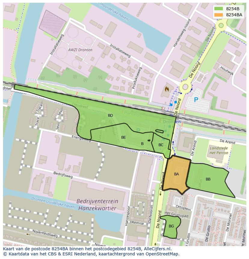 Afbeelding van het postcodegebied 8254 BA op de kaart.