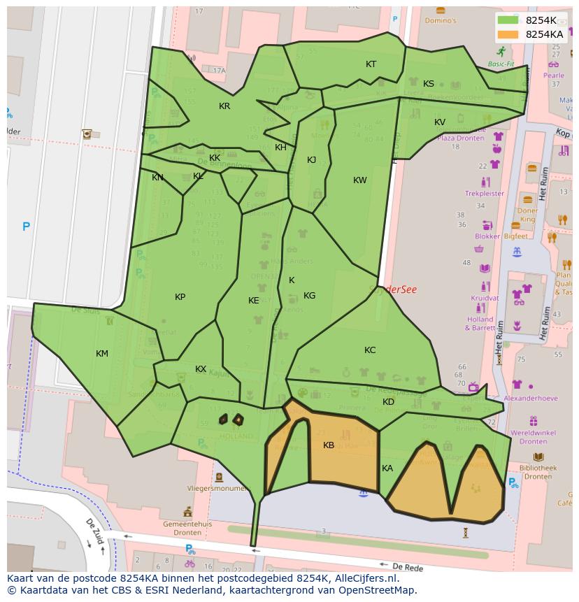 Afbeelding van het postcodegebied 8254 KA op de kaart.