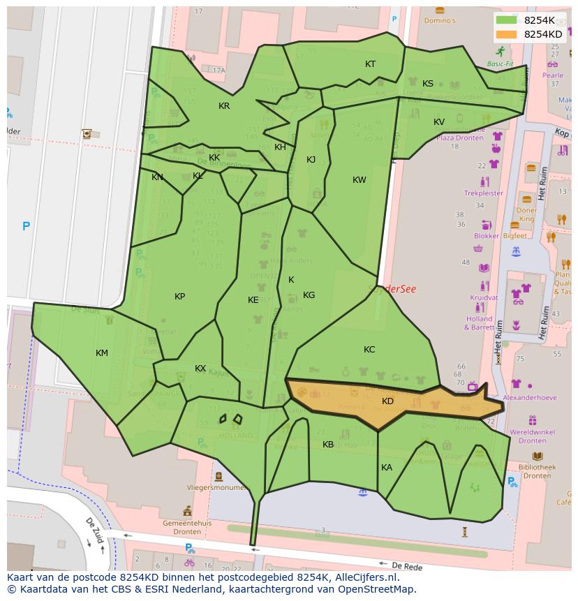 Afbeelding van het postcodegebied 8254 KD op de kaart.