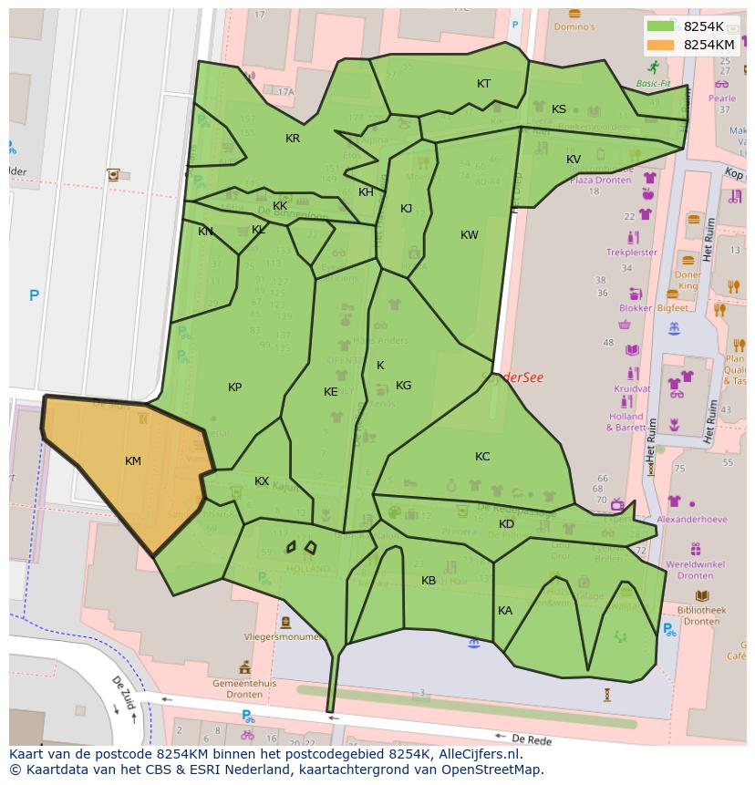 Afbeelding van het postcodegebied 8254 KM op de kaart.