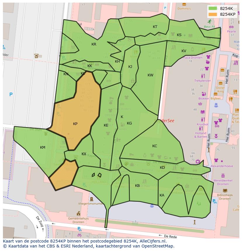 Afbeelding van het postcodegebied 8254 KP op de kaart.