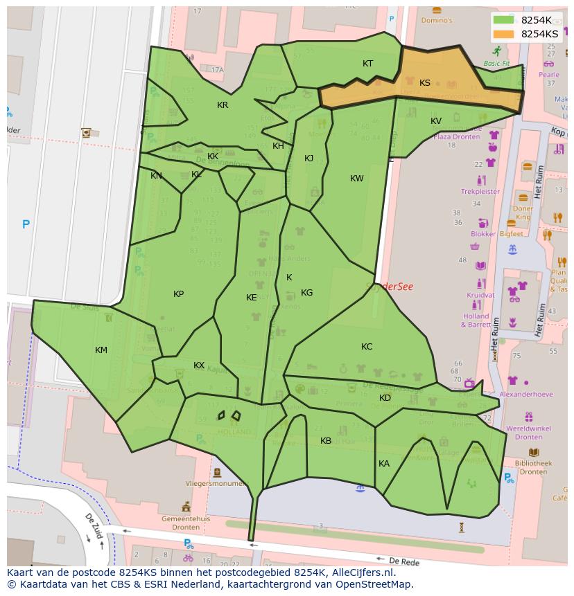 Afbeelding van het postcodegebied 8254 KS op de kaart.