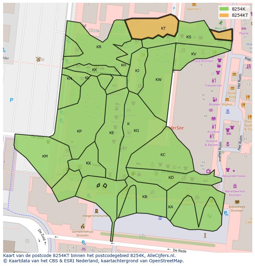 Afbeelding van het postcodegebied 8254 KT op de kaart.