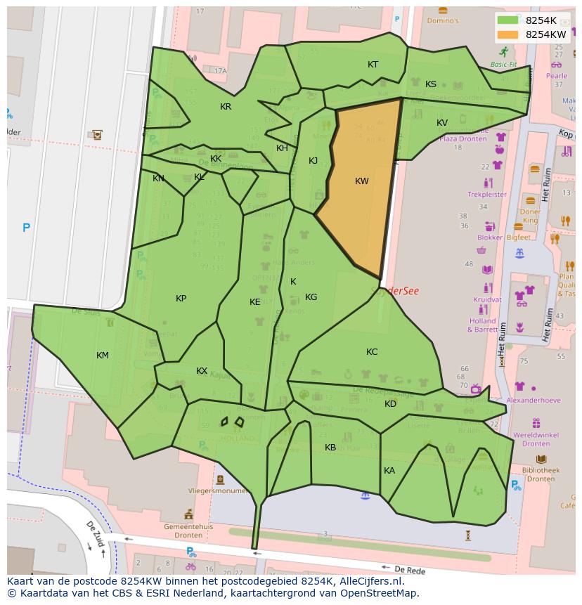 Afbeelding van het postcodegebied 8254 KW op de kaart.