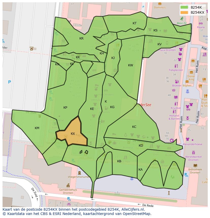Afbeelding van het postcodegebied 8254 KX op de kaart.