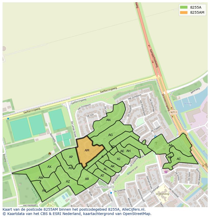 Afbeelding van het postcodegebied 8255 AM op de kaart.