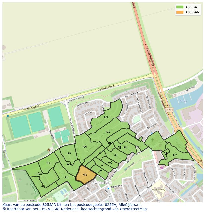 Afbeelding van het postcodegebied 8255 AR op de kaart.