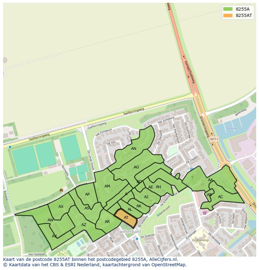 Afbeelding van het postcodegebied 8255 AT op de kaart.