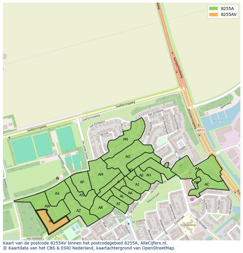 Afbeelding van het postcodegebied 8255 AV op de kaart.