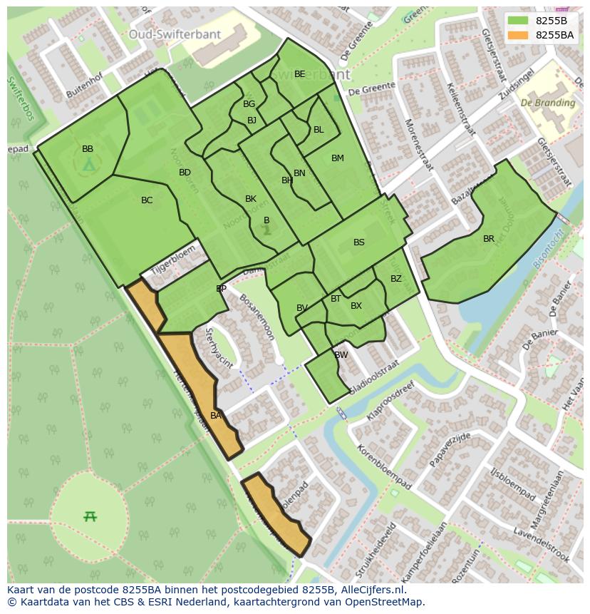 Afbeelding van het postcodegebied 8255 BA op de kaart.