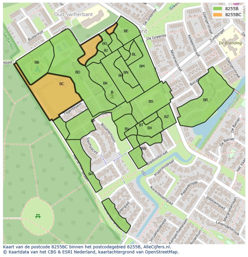 Afbeelding van het postcodegebied 8255 BC op de kaart.