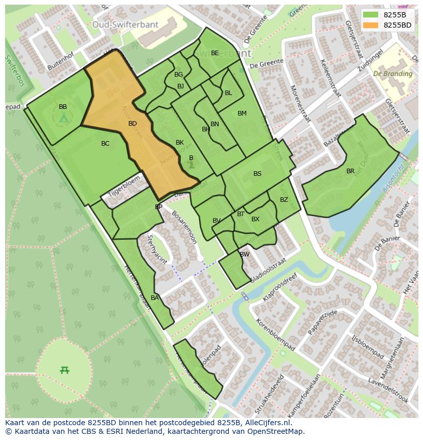 Afbeelding van het postcodegebied 8255 BD op de kaart.