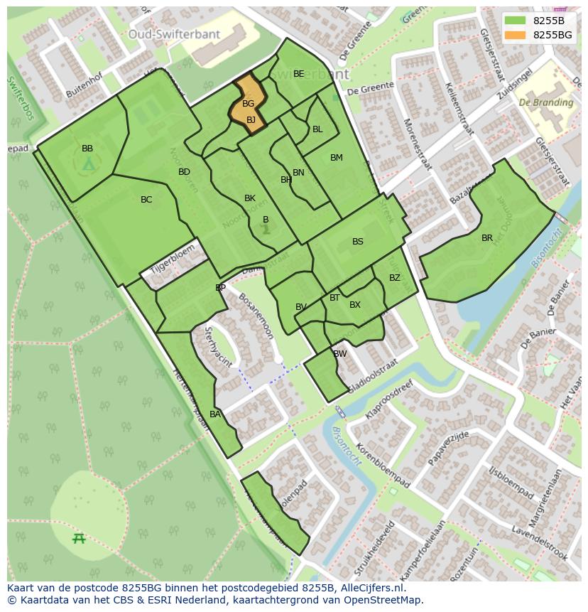 Afbeelding van het postcodegebied 8255 BG op de kaart.