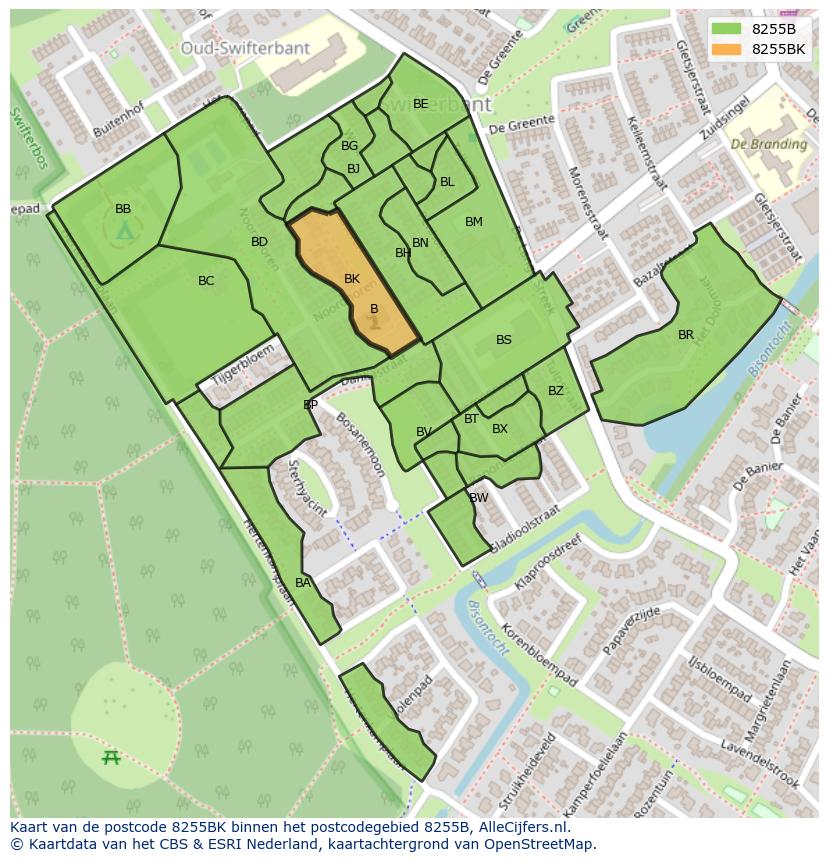 Afbeelding van het postcodegebied 8255 BK op de kaart.