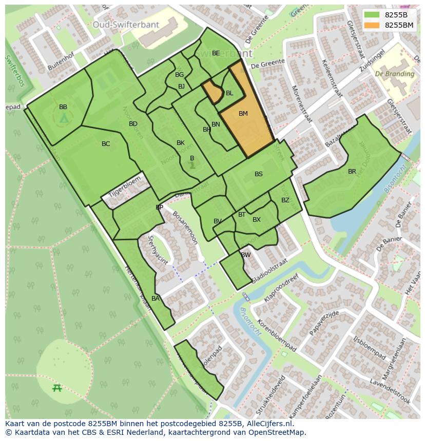 Afbeelding van het postcodegebied 8255 BM op de kaart.