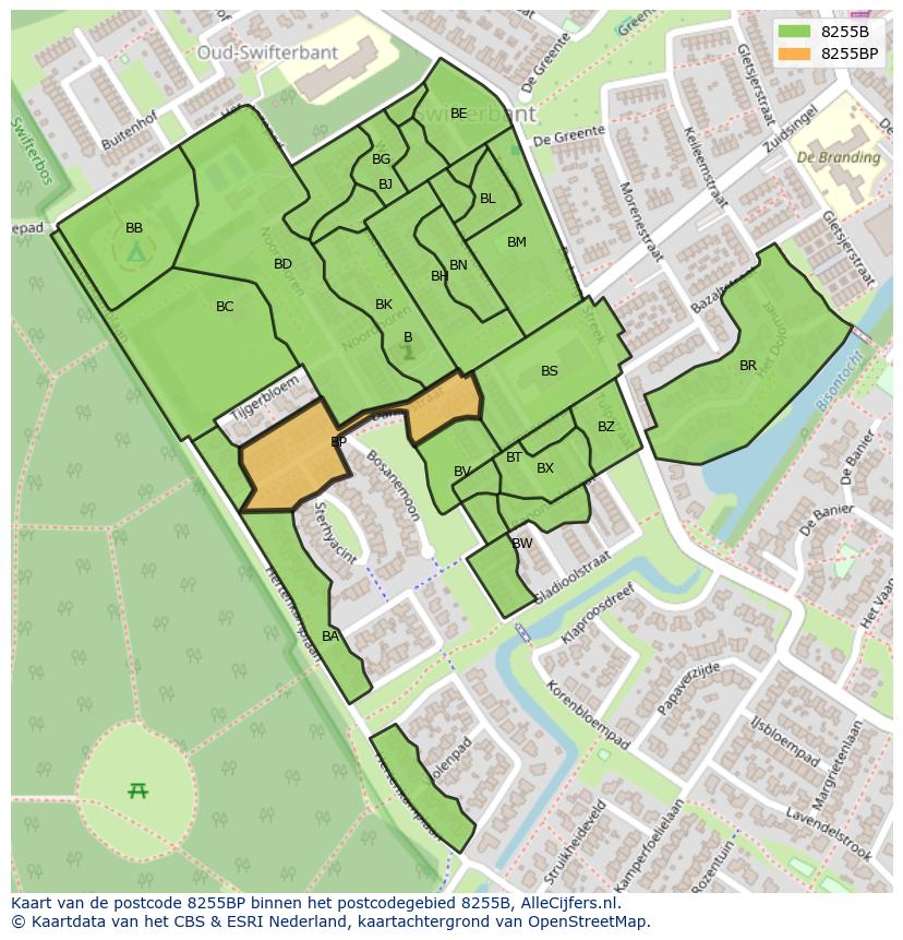 Afbeelding van het postcodegebied 8255 BP op de kaart.