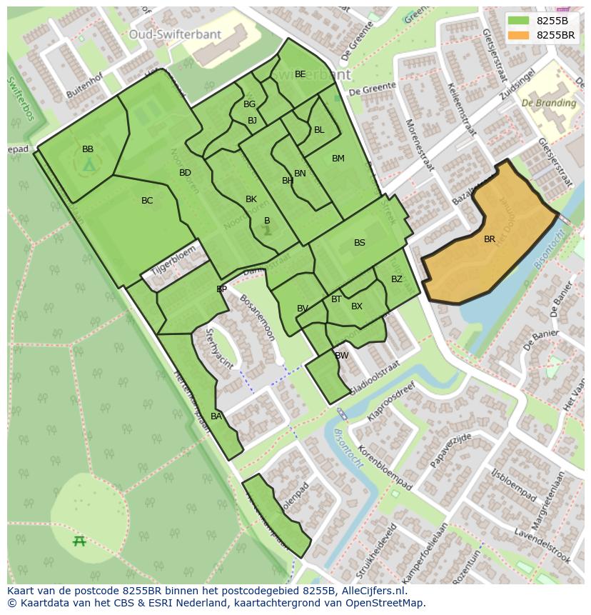 Afbeelding van het postcodegebied 8255 BR op de kaart.