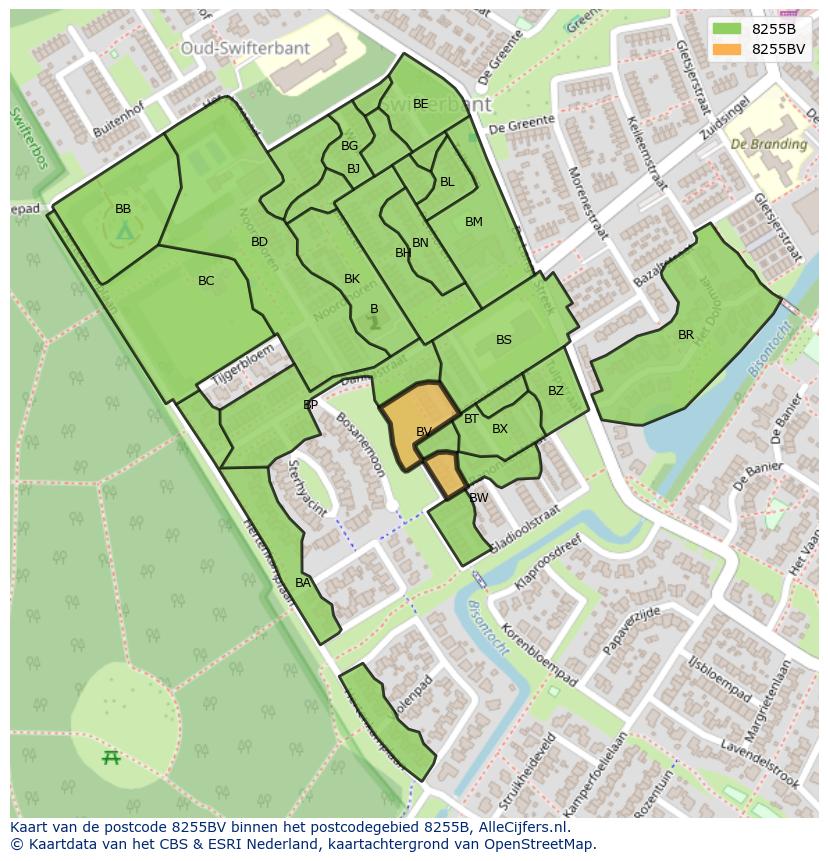 Afbeelding van het postcodegebied 8255 BV op de kaart.