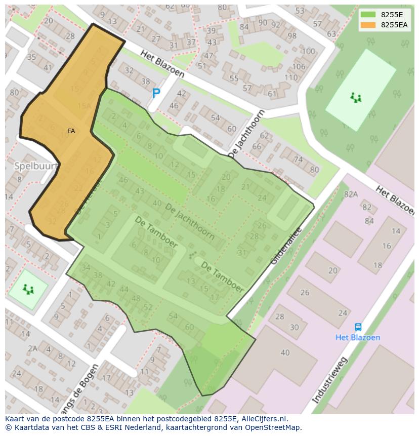 Afbeelding van het postcodegebied 8255 EA op de kaart.