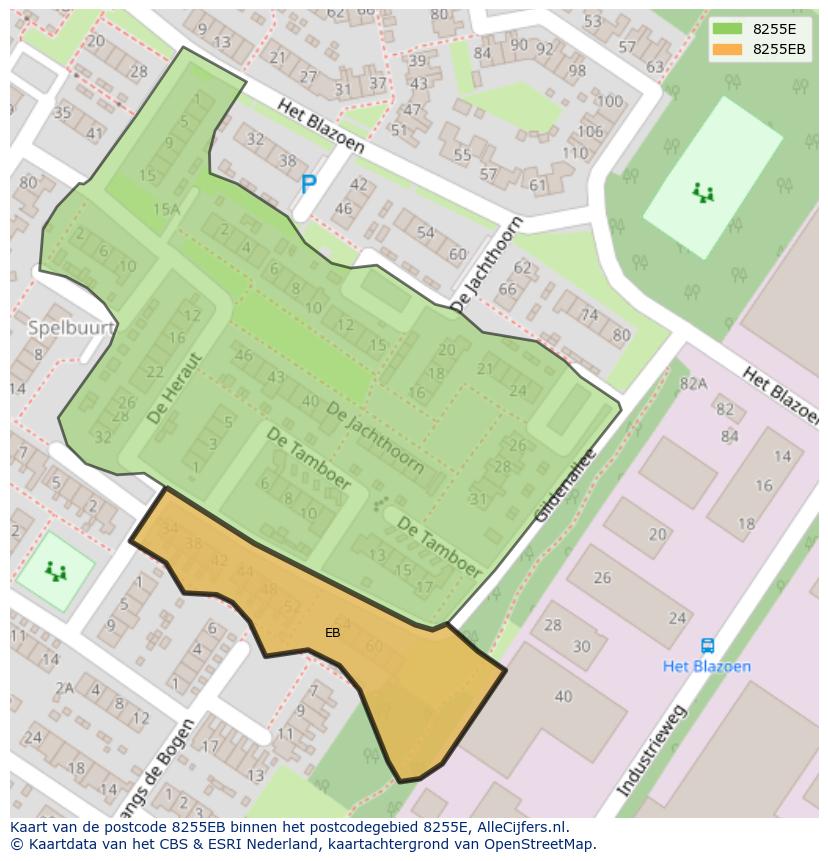 Afbeelding van het postcodegebied 8255 EB op de kaart.
