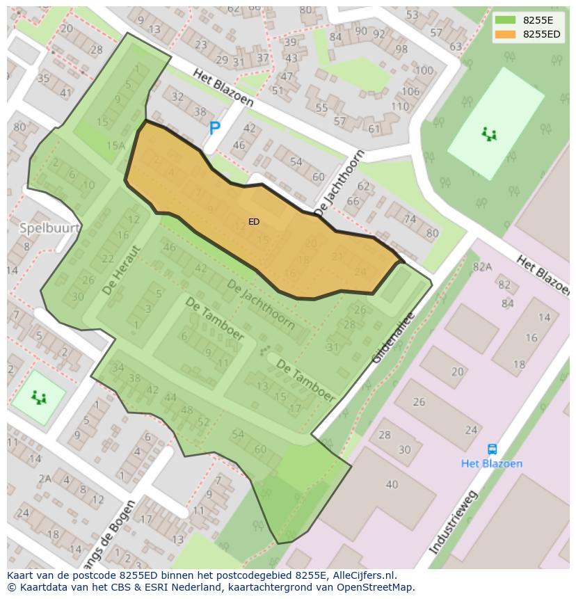 Afbeelding van het postcodegebied 8255 ED op de kaart.