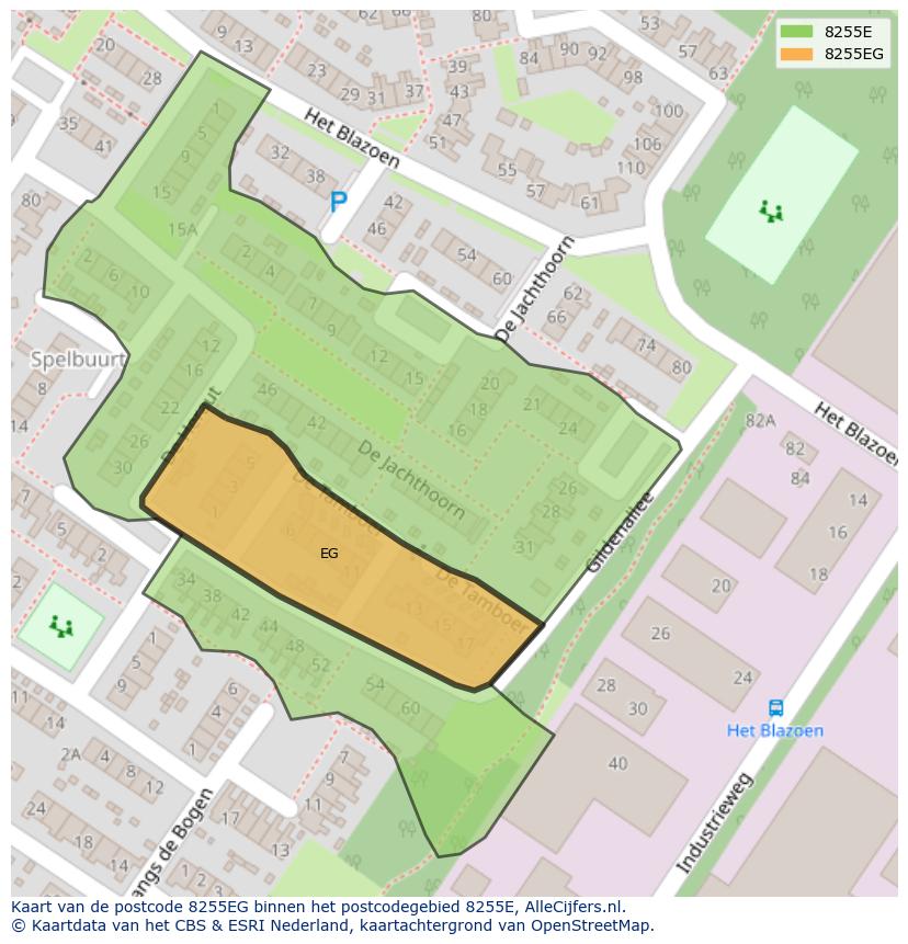 Afbeelding van het postcodegebied 8255 EG op de kaart.