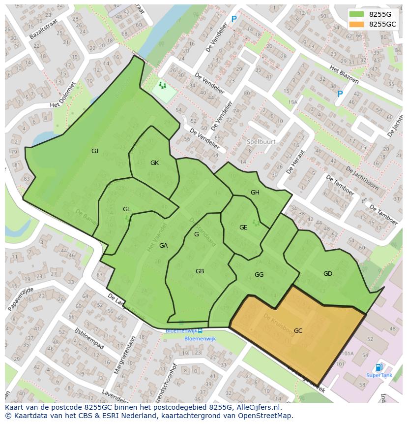 Afbeelding van het postcodegebied 8255 GC op de kaart.