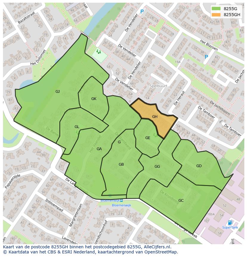 Afbeelding van het postcodegebied 8255 GH op de kaart.