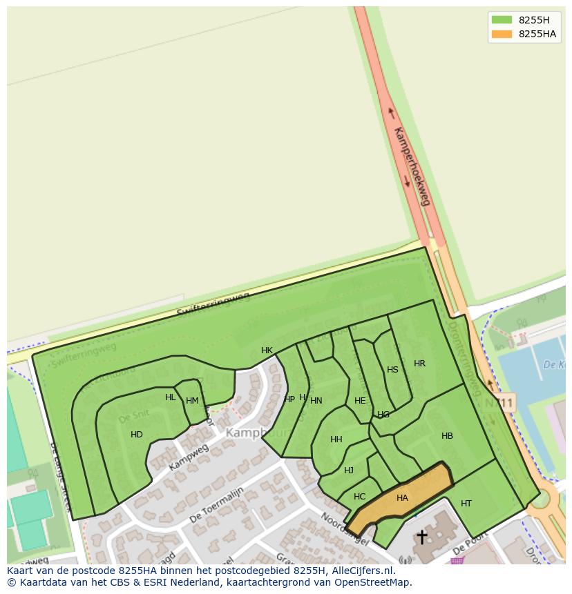 Afbeelding van het postcodegebied 8255 HA op de kaart.