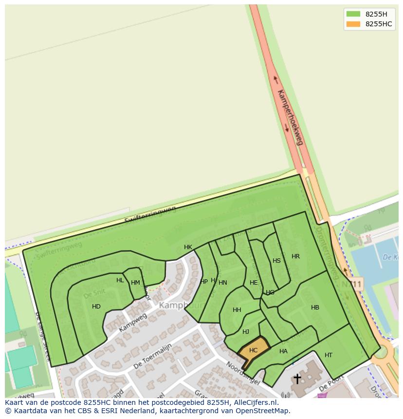 Afbeelding van het postcodegebied 8255 HC op de kaart.