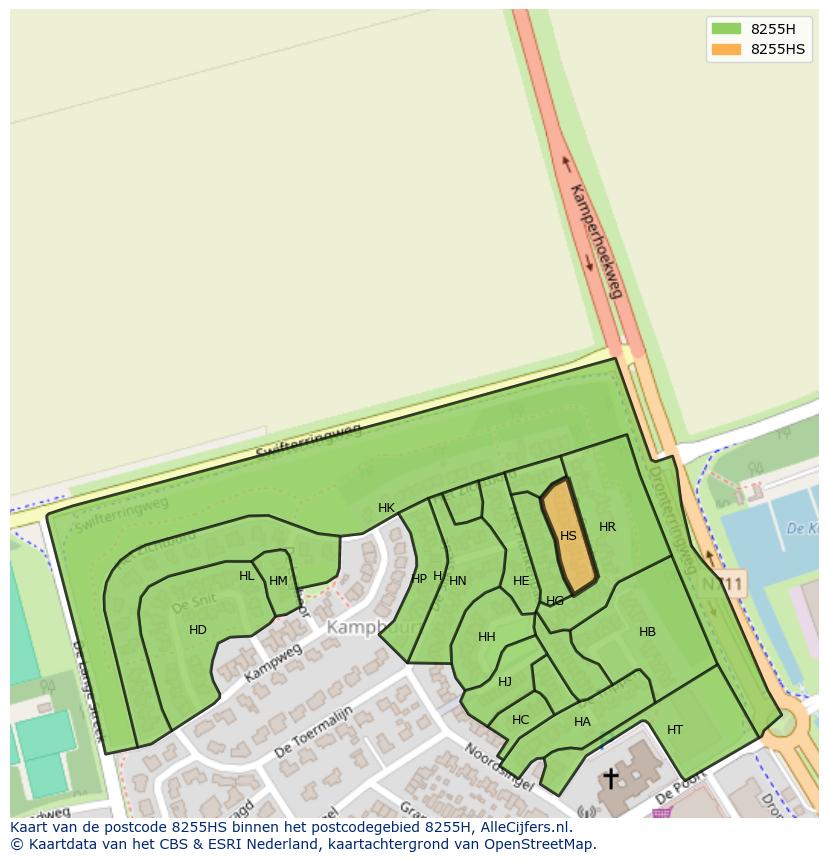 Afbeelding van het postcodegebied 8255 HS op de kaart.
