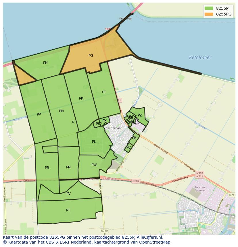 Afbeelding van het postcodegebied 8255 PG op de kaart.