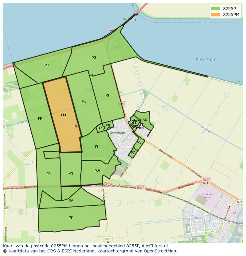 Afbeelding van het postcodegebied 8255 PM op de kaart.