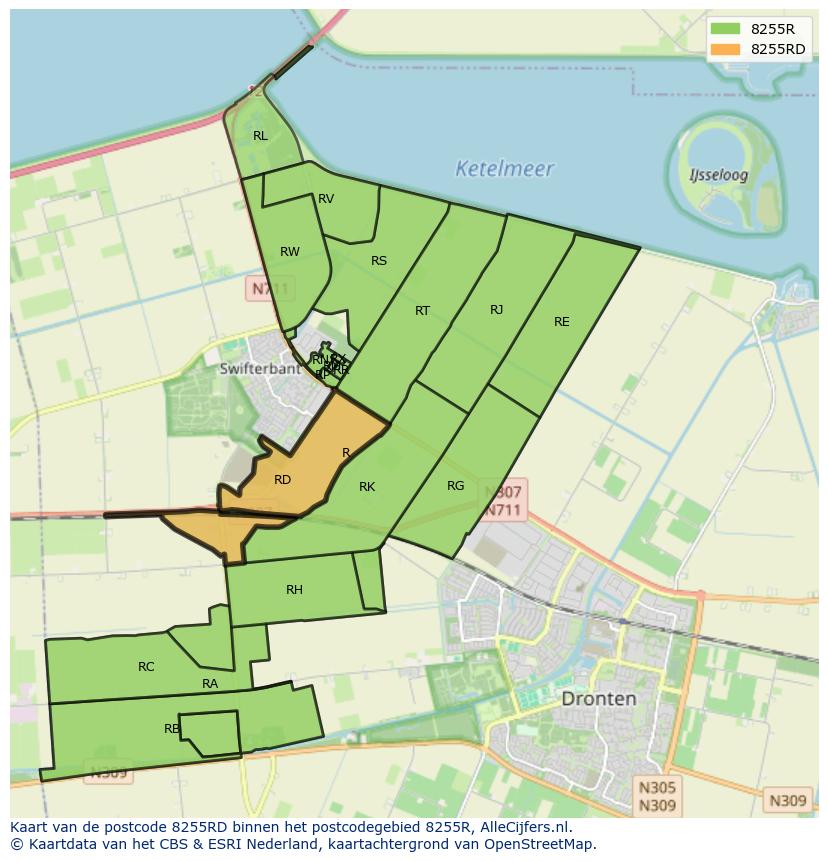 Afbeelding van het postcodegebied 8255 RD op de kaart.
