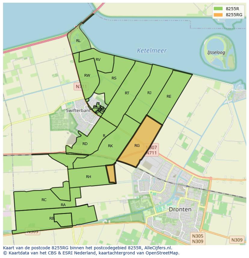 Afbeelding van het postcodegebied 8255 RG op de kaart.