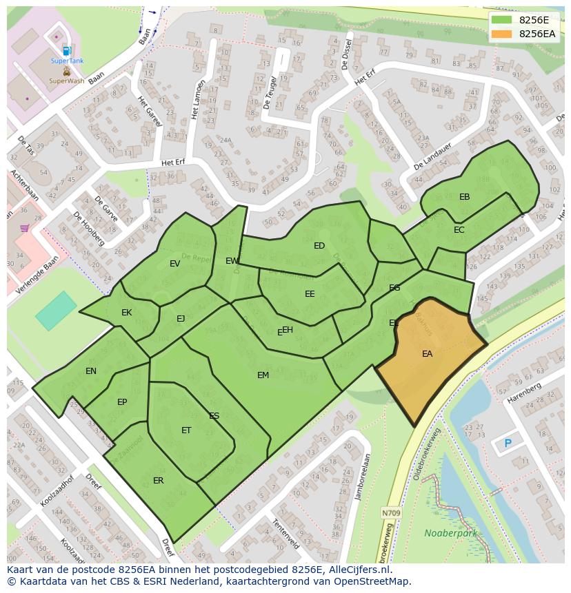 Afbeelding van het postcodegebied 8256 EA op de kaart.