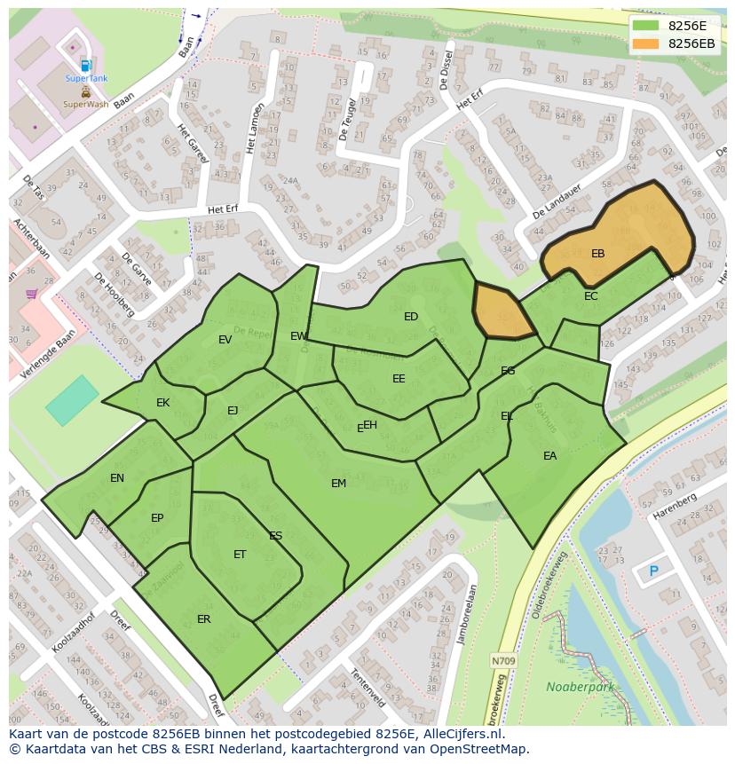 Afbeelding van het postcodegebied 8256 EB op de kaart.