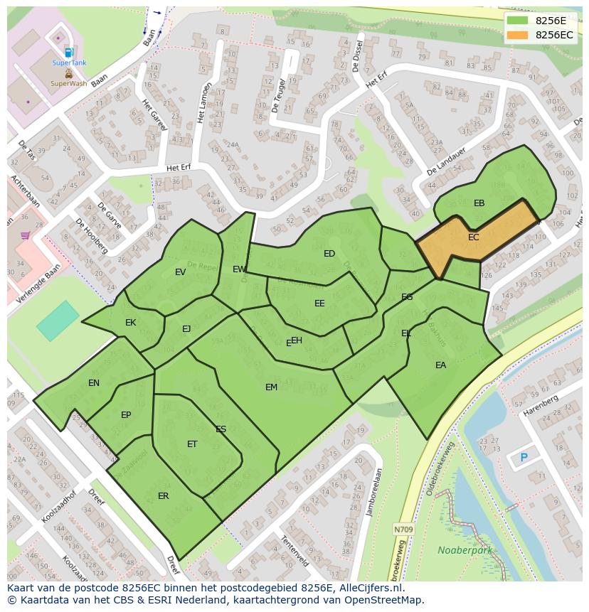 Afbeelding van het postcodegebied 8256 EC op de kaart.