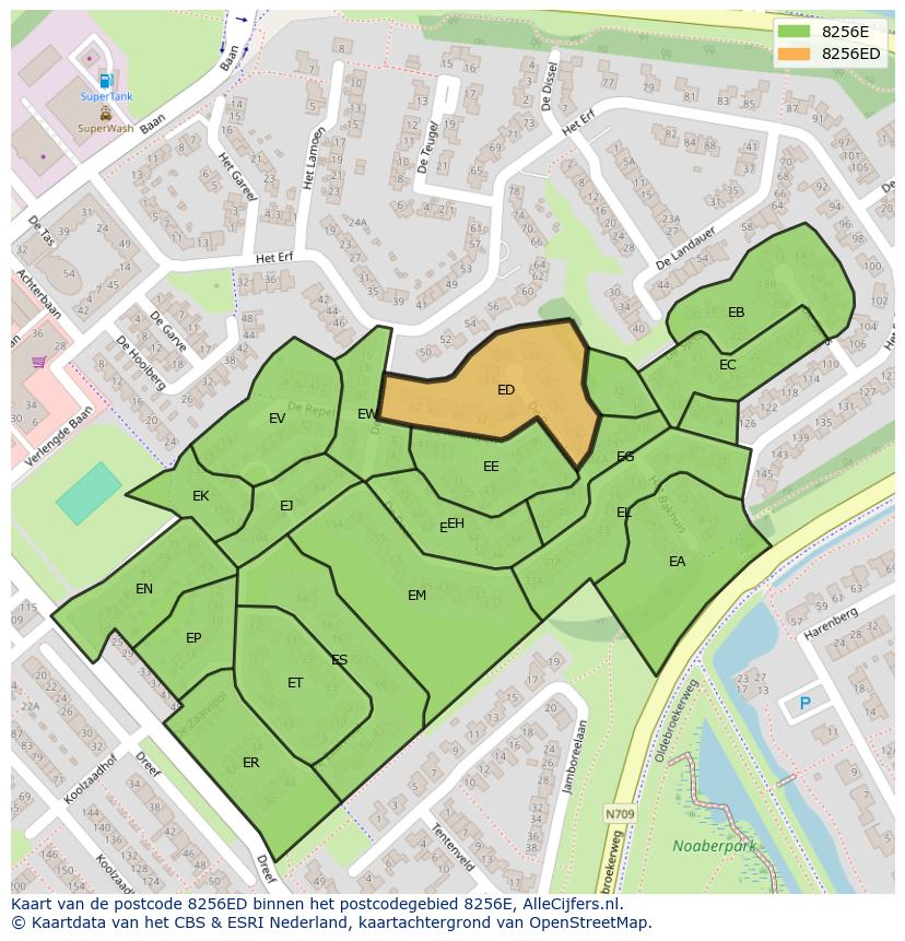 Afbeelding van het postcodegebied 8256 ED op de kaart.