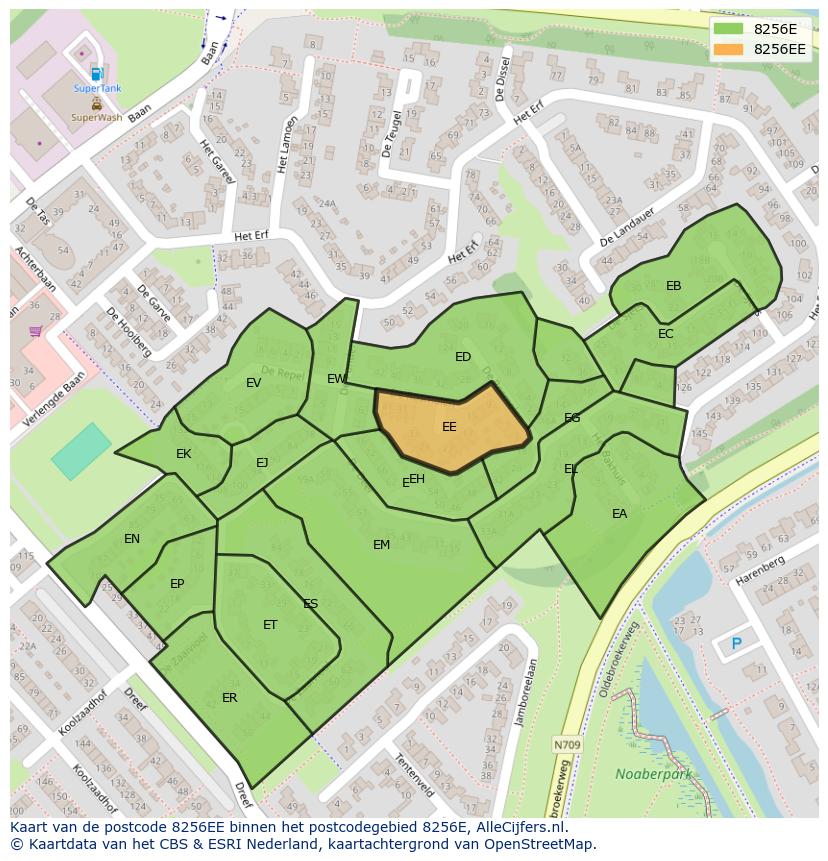 Afbeelding van het postcodegebied 8256 EE op de kaart.
