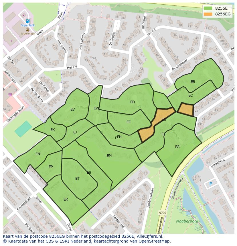 Afbeelding van het postcodegebied 8256 EG op de kaart.