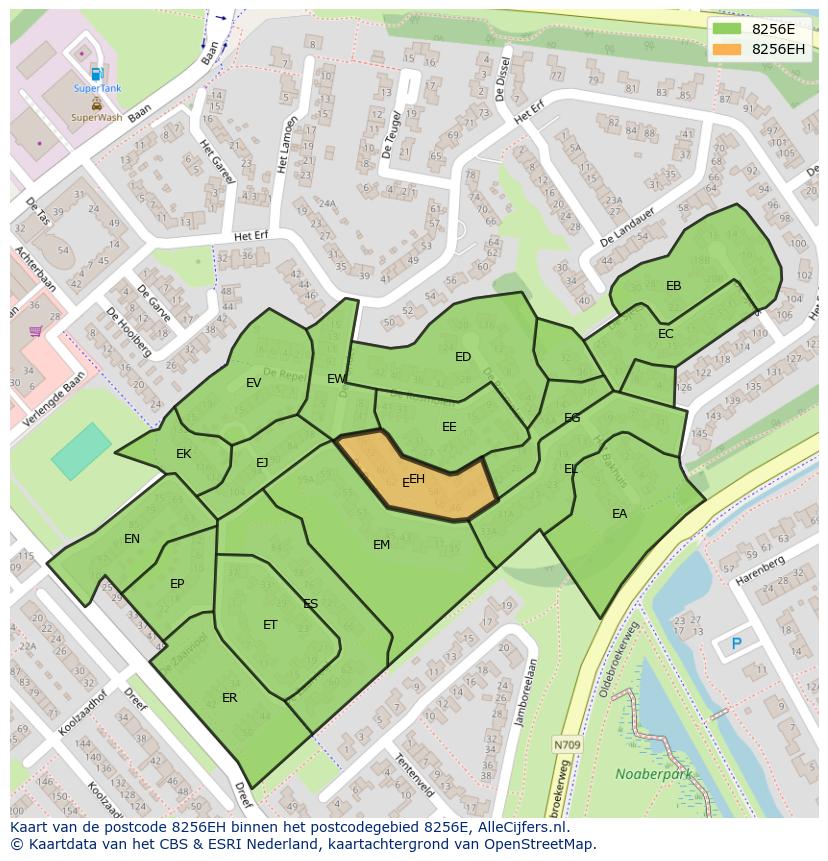 Afbeelding van het postcodegebied 8256 EH op de kaart.