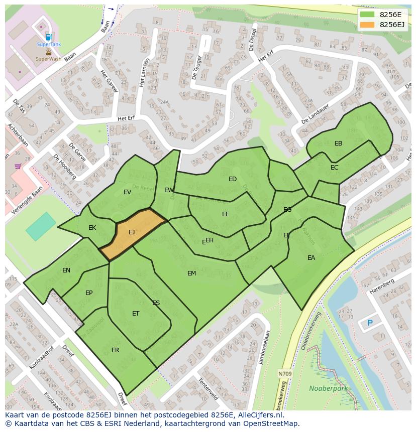 Afbeelding van het postcodegebied 8256 EJ op de kaart.