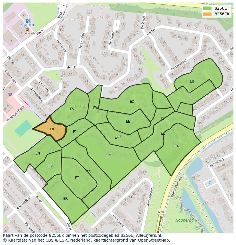 Afbeelding van het postcodegebied 8256 EK op de kaart.
