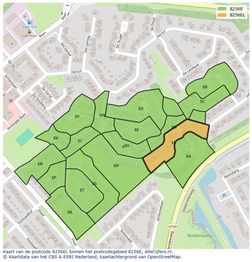 Afbeelding van het postcodegebied 8256 EL op de kaart.